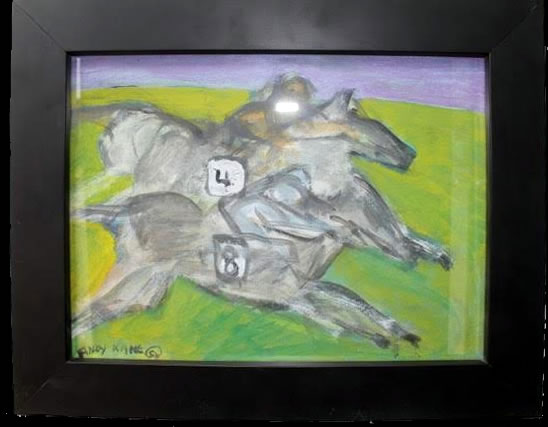 Andy Kane Painting on Paper - Horse Race 11.5”x14.5" Framed $500