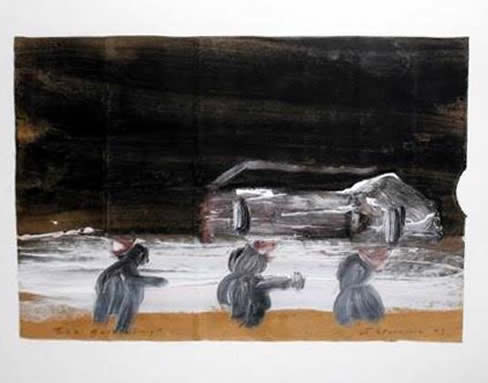 Jay Steensma Original Art - "Eco Gathering" Signed Oil on Paper Bag 20"x22" Framed $1500