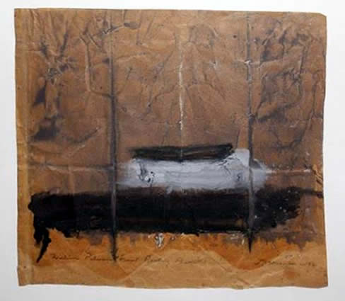 Jay Steensma Original Art - William Palmer’s Final Resting Place 20"x22" Signed Oil on Paper Bag Framed $1500