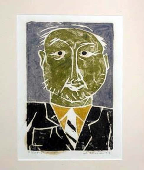 Jay Steensma Original Art - Self-Portrait 16"x12" Signed Wood Block Print on Paper Framed $700
