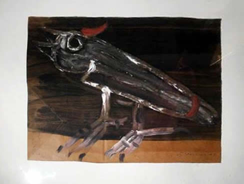 Jay Steensma Original Art - "Bird" Signed Oil on Paper Bag 22"x24" Framed $1500