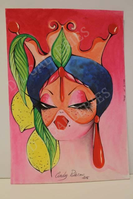 Candy Palermo lady portraits original pen ink and paint on art paper