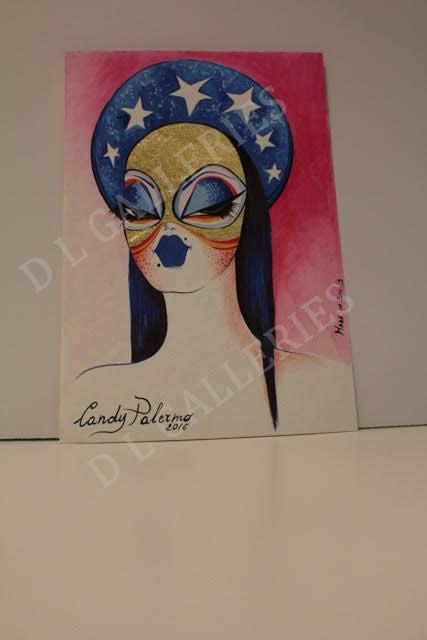 Candy Palermo lady portraits original pen ink and paint on art paper