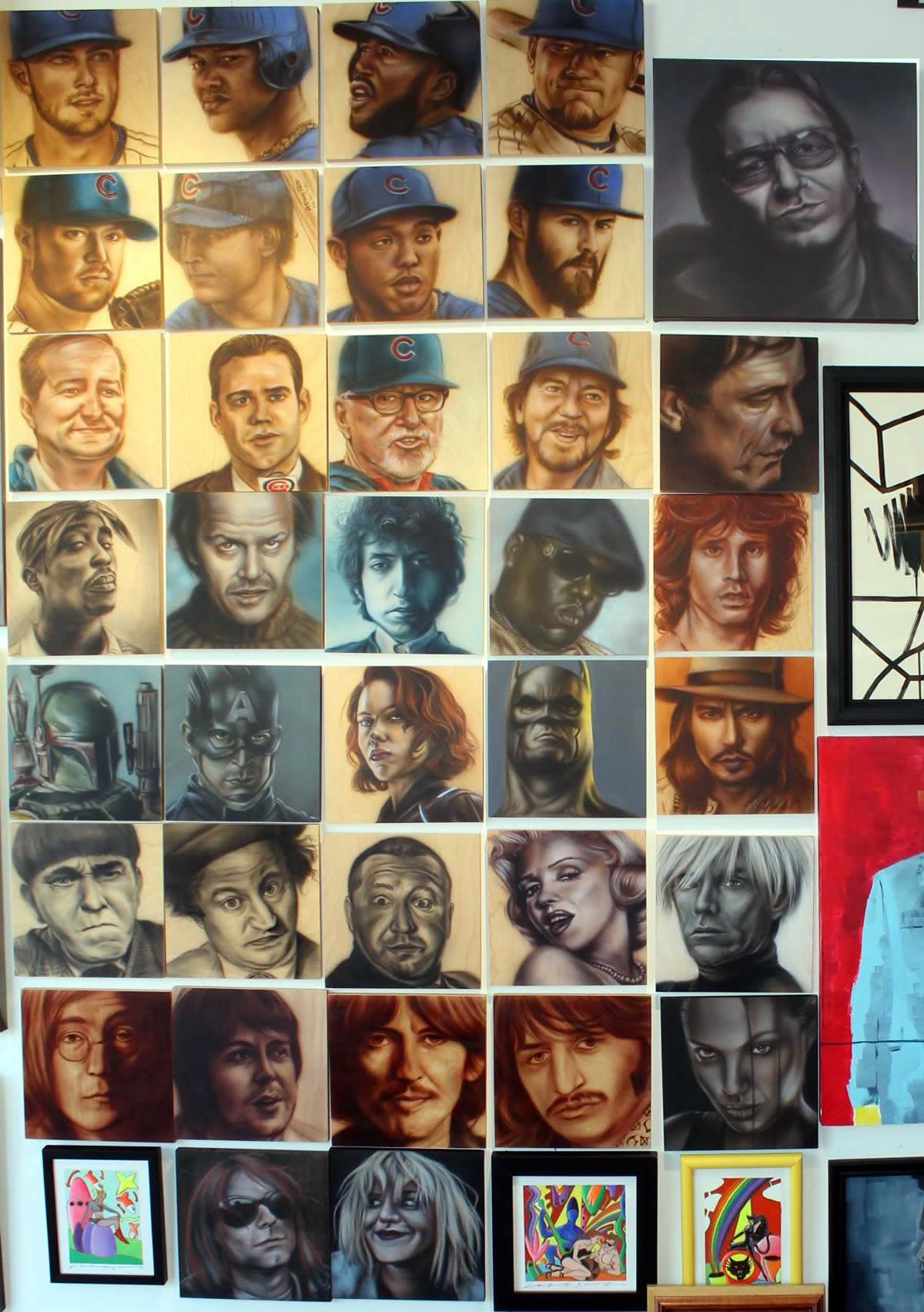 Ben Laskov original air brush portrait art wall at the david leonardis gallery