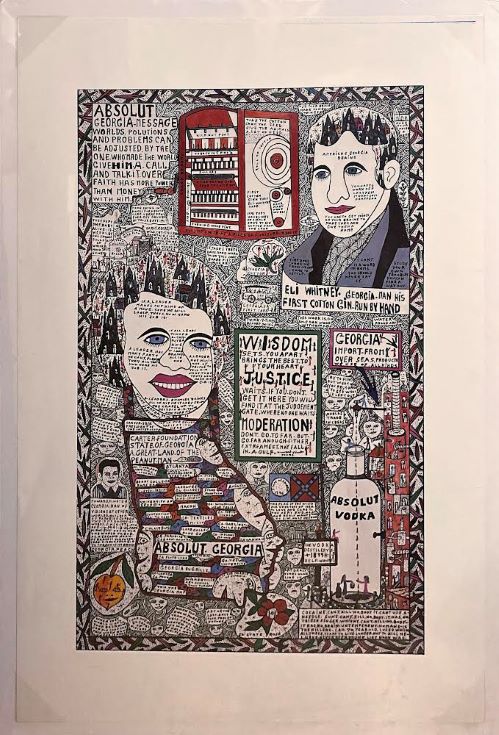 Absolut Georgia by Howard Finster Original lithograph 40”x26.25”
