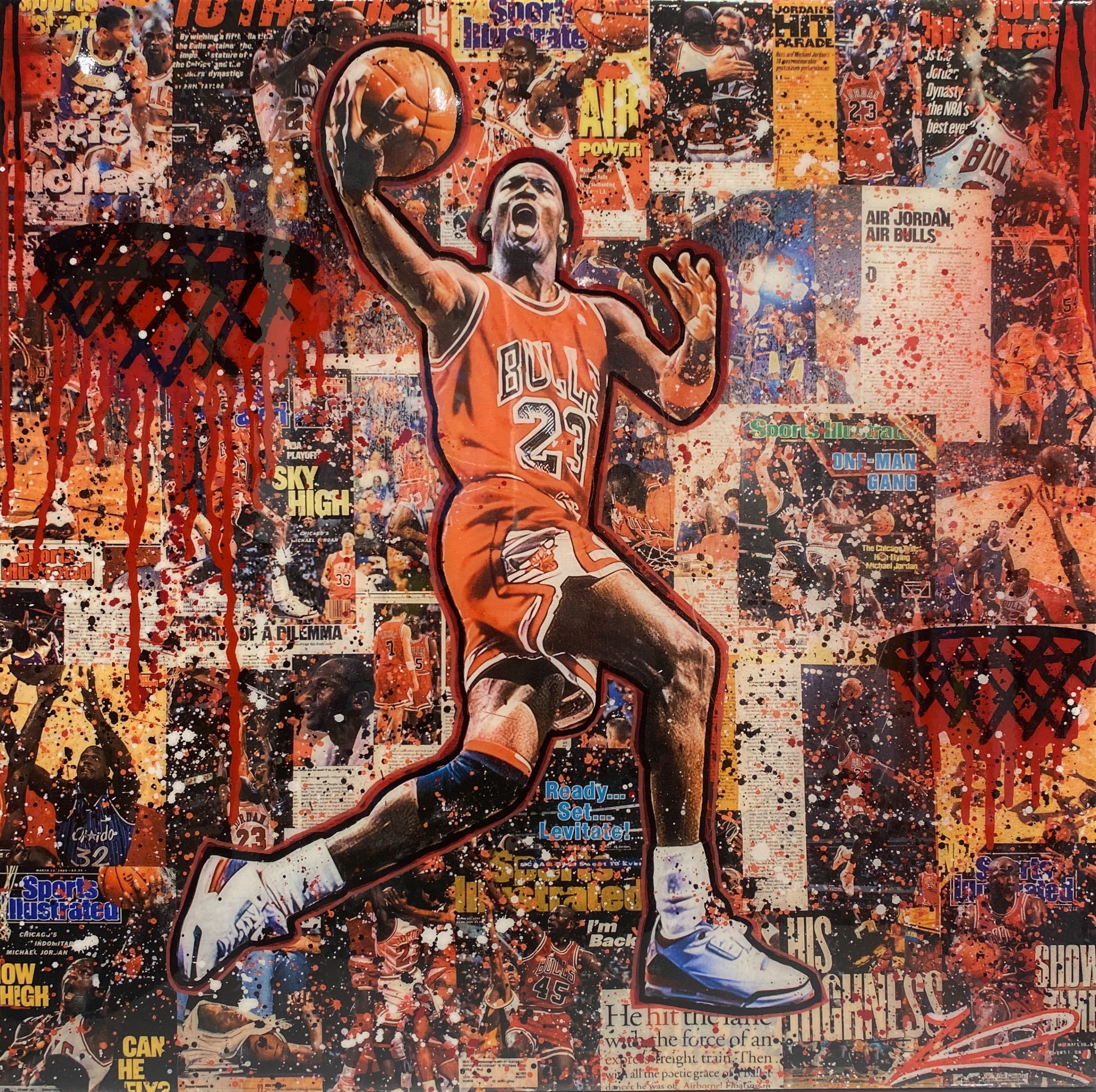 Michael Jordan hand-embellished giclee on canvas with resin coating