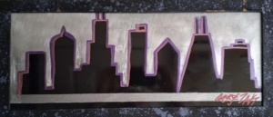 Cityscape #4, Acrylic and Paint Marker on Metal panel, 24 1/2" x 11", $350