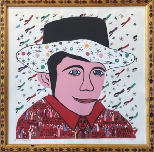 Last Original Howard Finster signed serigraph Print Hank Williams, Wood Burned Frame 27x27 $5000 framed