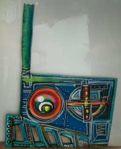 Robot, acrylic and paint marker on wooden panel, 30" x 21 1/4", $250
