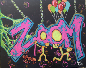 Zoom, Acrylic, Paint marker on canvas, 16"x20", $250