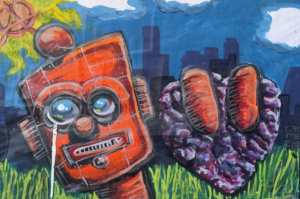 Cityscape #5, Acrylic and Paint marker on paper, 24"x36 1/2" framed, $500